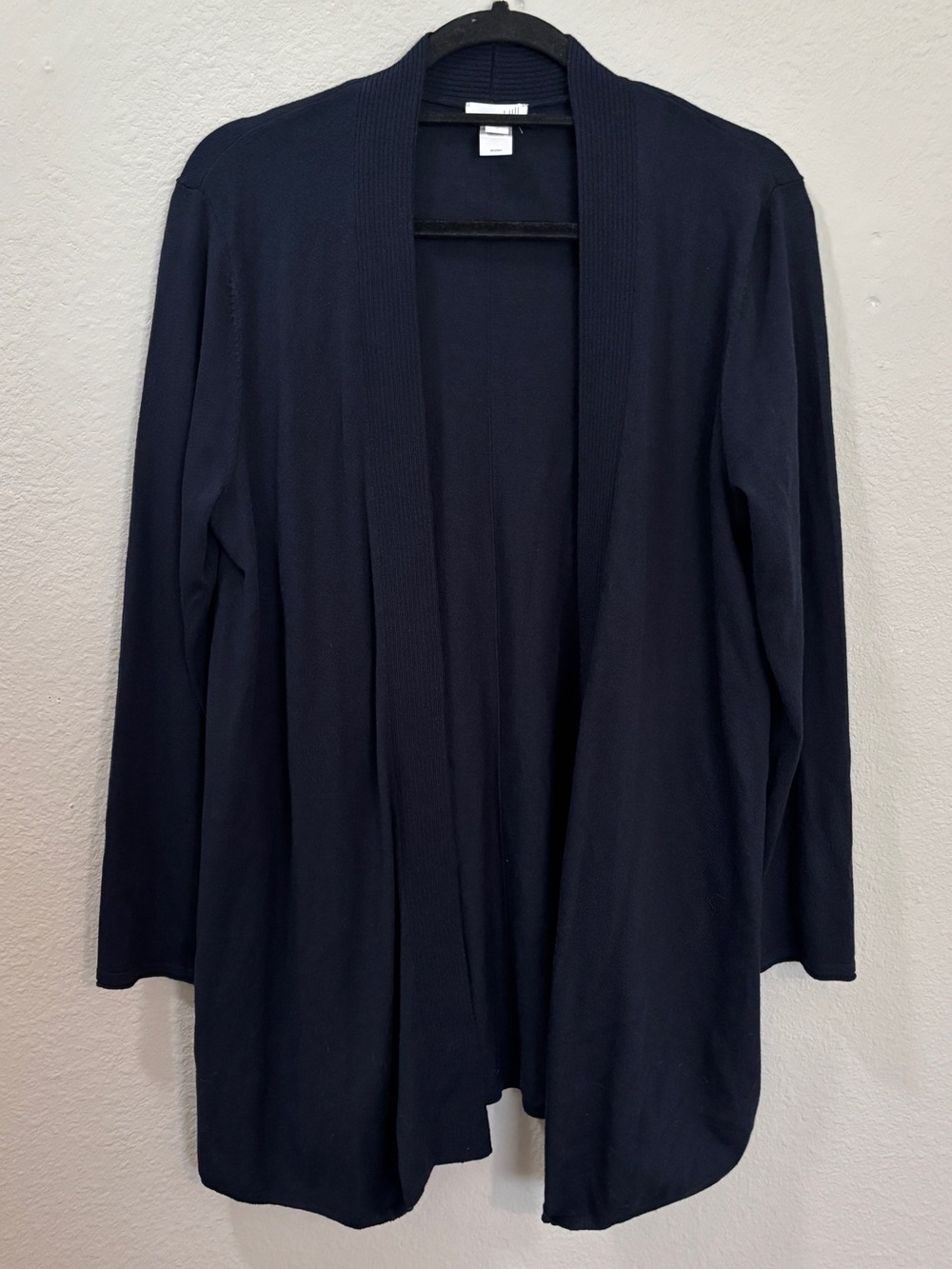 J. Jill Navy Blue Wool Blend Open Front Long Cardigan Sweater Size Medium